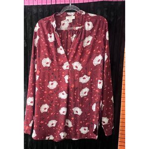 LOFT Outlet Women’s Small Burgundy Floral Long Sleeve Blouse
